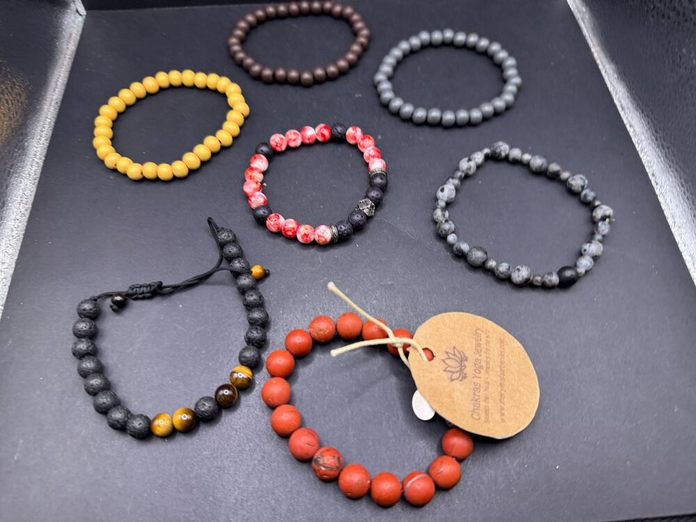 Vintage Lot of 7 Beaded Chakra Crystal Healing Stretch Bracelet Multicolor